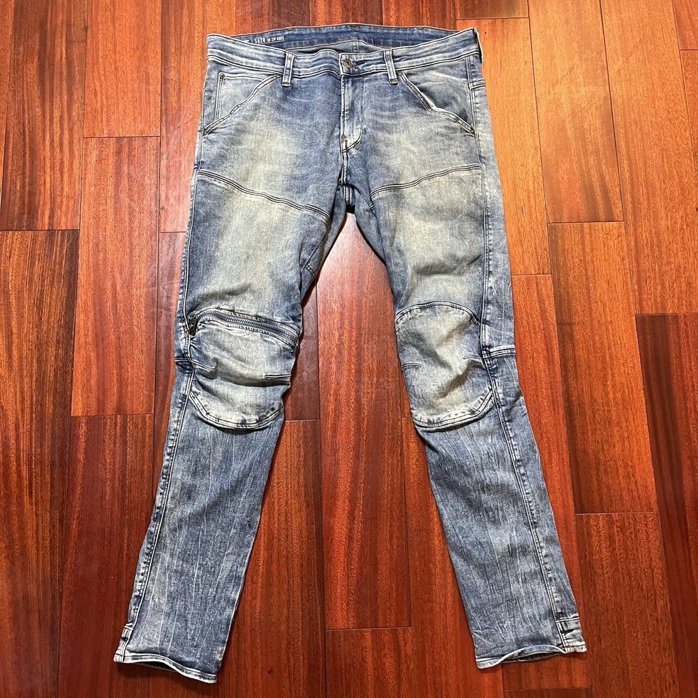 G-Star RAW Jeans Mens 36x32 Blue 5620 3D Zip Knee Skinny Biker Moto Fade Grunge